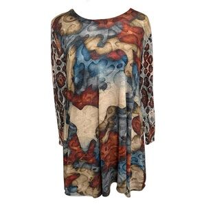 Amma LA Art To Wear Tunic Artsy Long Sleeve Women's Size Medium Boho Cheetah